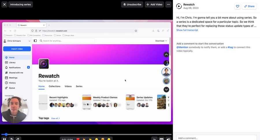 Rewatch
			 content management collaboration team collaboration video management video player sidebar menu download progress bar media player ui page example