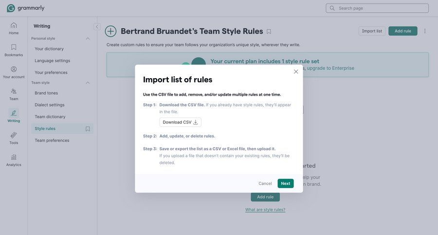 Grammarly
			 bulk import ui page example