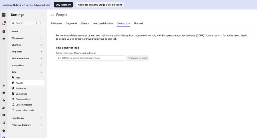 Intercom
			 sidebar settings data management user management sidebar navigation data privacy account settings gdpr compliance ui page example