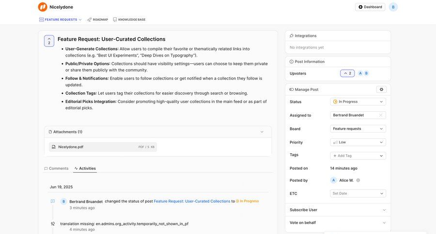 FeatureOS
			 collaboration dashboard project management form progress indicator project tracking full-screen layout feedback collection tagging attachment ui page example