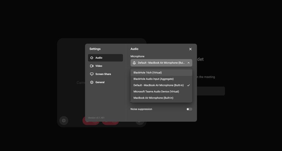 Kinescope
			 audio configuration ui page example
