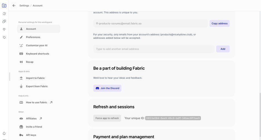 Fabric
			 workspace settings account settings email management ui page example
