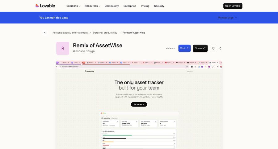 Lovable
			 collaboration project management design project collaboration call to action detail view navigation bar progress bar modern table review sharing ui page example