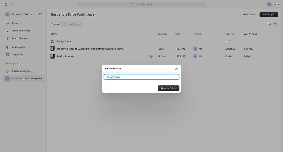 Descript
			 content management sidebar navigation file management folder management file list screen call recording sidebar folder table ui page example