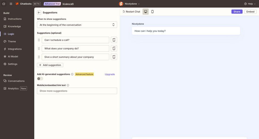 Zapier
			 form sidebar navigation configuration configuration screen artificial intelligence chatbot ai suggestions full-screen layout ui page example