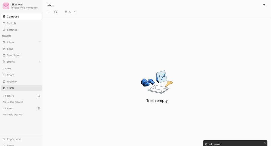 Skiff
			notification empty state trash & archive sidebar navigation email management email inbox sidebar junk ui page example