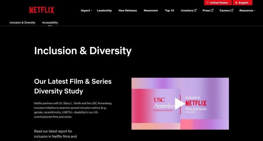 Netflix
			about & company mission diversity, equity and inclusion press release ui page example