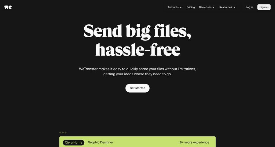 WeTransfer
			 send invitation testimonials case studies customer stories ui page example