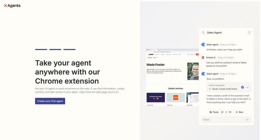 Zapier
			 artificial intelligence grid onboarding email chrome extension chat menu chat interface ui page example