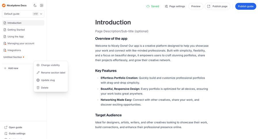 Hashnode
			 content management getting started drag & drop sidebar menu doc documentation docs version control ui page example