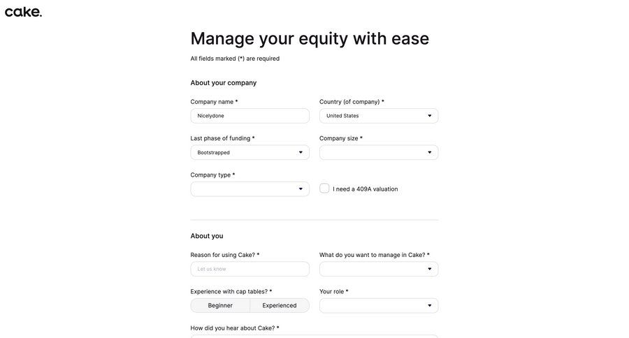 Cake
				onboarding ui page example