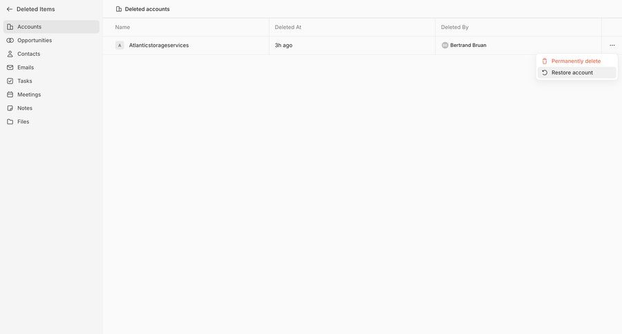 Lightfield
			list actions trash & archive account management ui page example