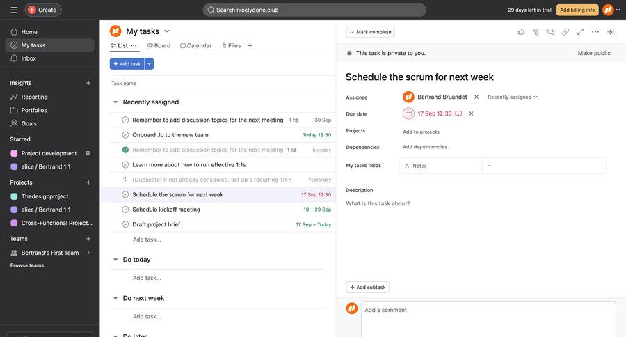 Asana
			 task management collaboration team collaboration sidebar navigation project management form split view task completion sidebar detail view menu modern ui page example