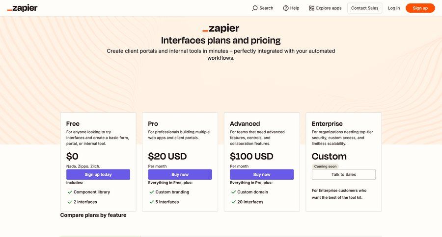 Zapier
				table ui page example