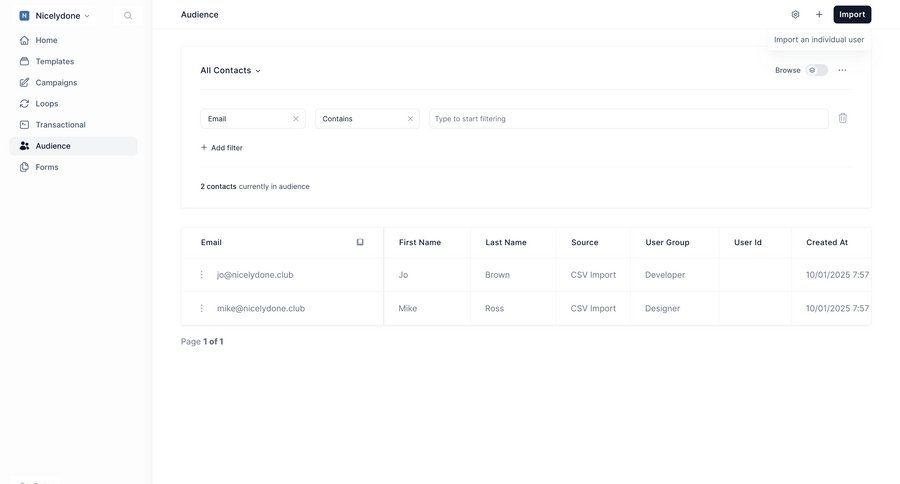 Loops
			 audience management filter ui email marketing ui page example