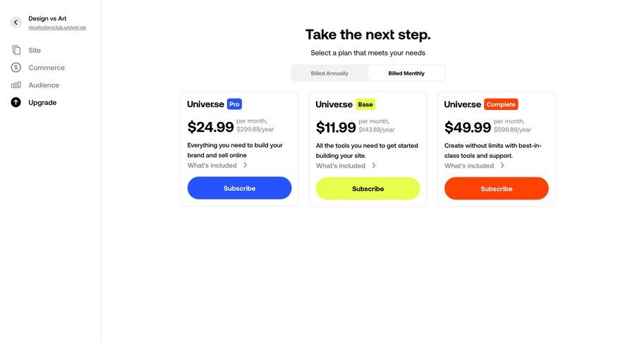 Universe
			 saas pricing pricing plans ui page example