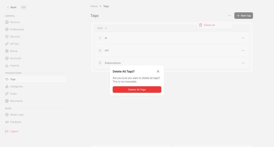 Maybe Finance
			 tag management bulk delete ui page example
