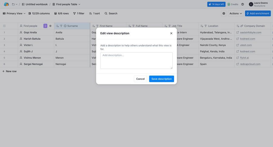 Clay
			 data management collaboration data analysis cancel action data entry data visualization table data grid ui page example