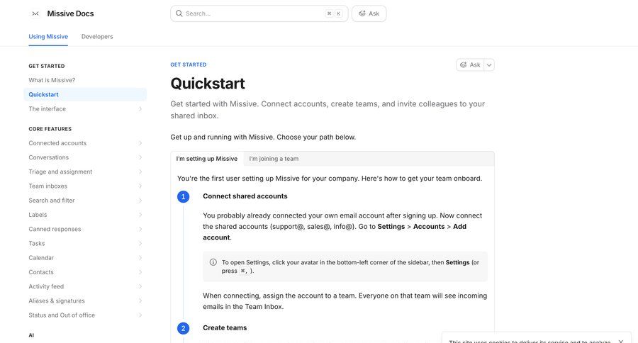 Missive
			 keyboard shortcuts documentation ui page example