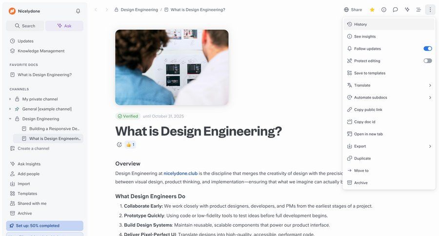 Slite
			 collaboration automation document management menu documentation ui page example