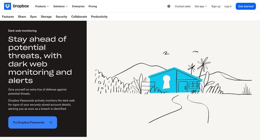 Dropbox
			 features dark ui accordion enterprise ui page example