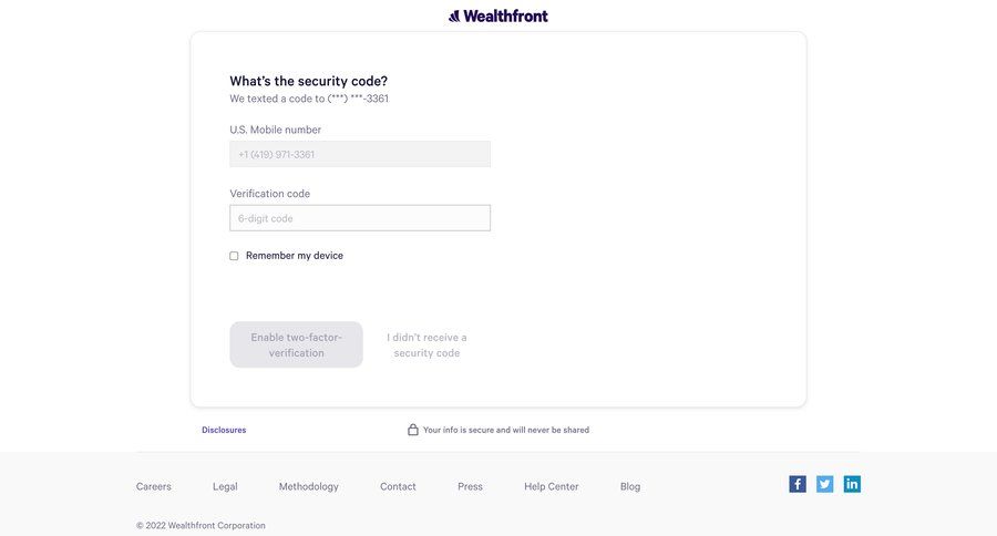 Wealthfront
				signup page example