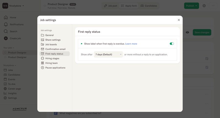 Homerun
			 modal screen settings sidebar navigation form application management save changes sidebar email confirmation ui page example