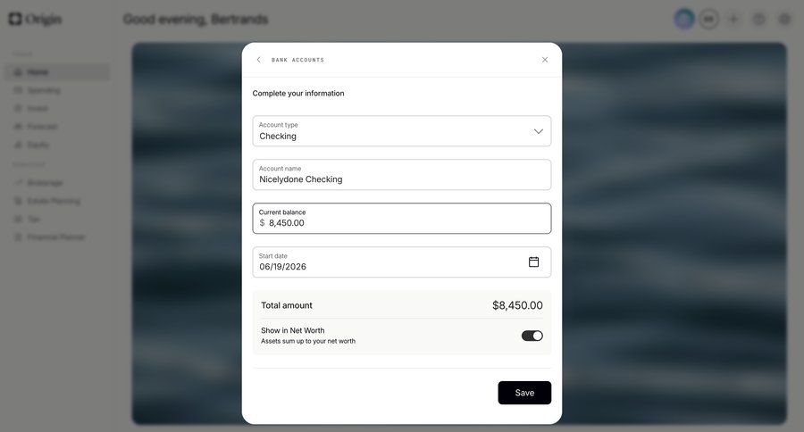 Origin Financial
				home ui page example