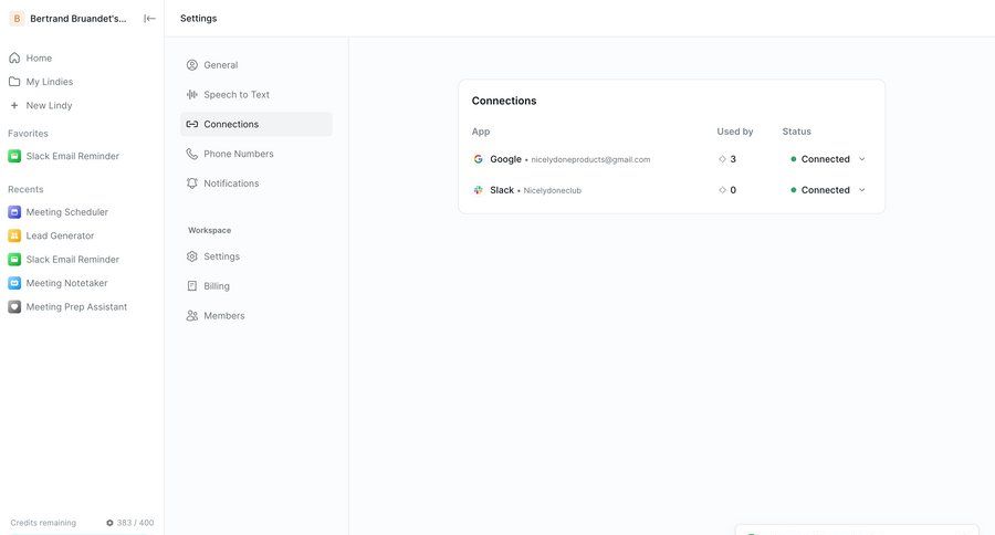 Lindy
			settings integrations billing workspace settings configuration settings sidebar navigation grid onboarding sidebar ui page example