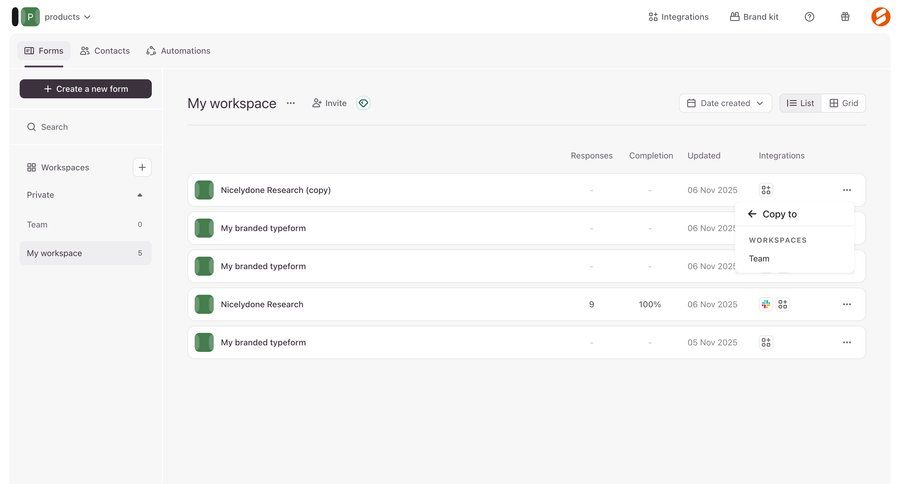 Typeform
			 team collaboration workspace management ui page example