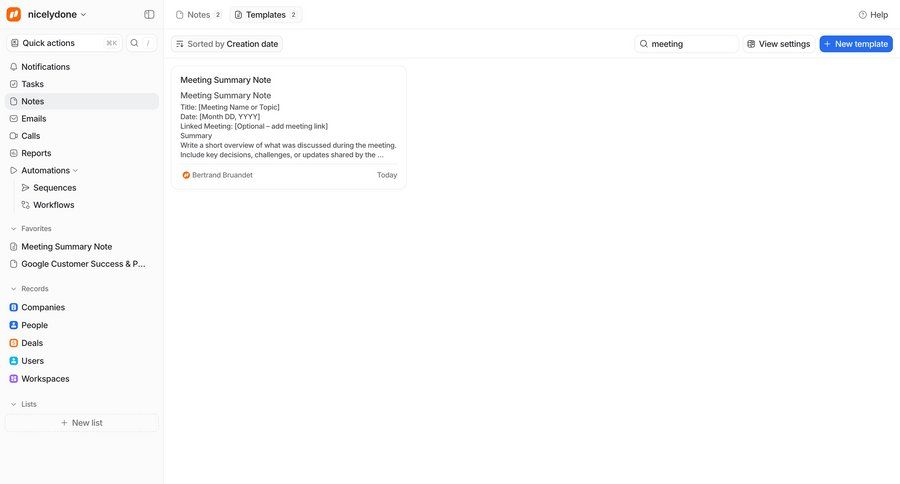 Attio
			 sidebar navigation search results template library trial banner ui page example