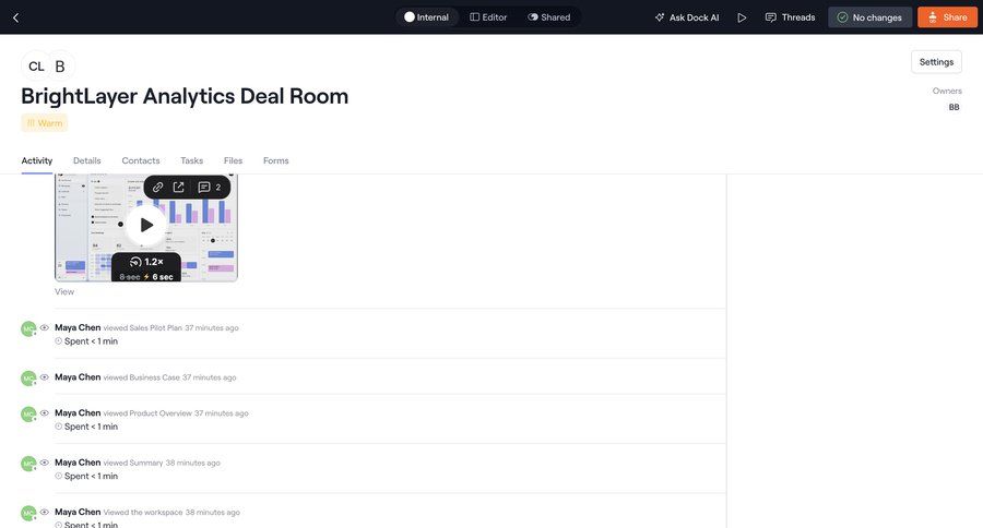 Dock
			 modern sharing navigation bar project management collaboration analytics video player activity tracking detail view project collaboration audit log ui page example
