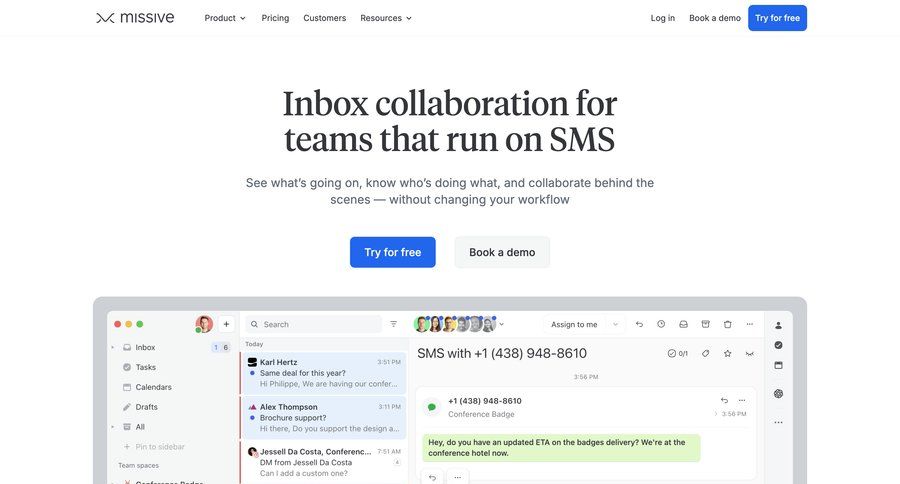 Missive
			 customer communication ui page example
