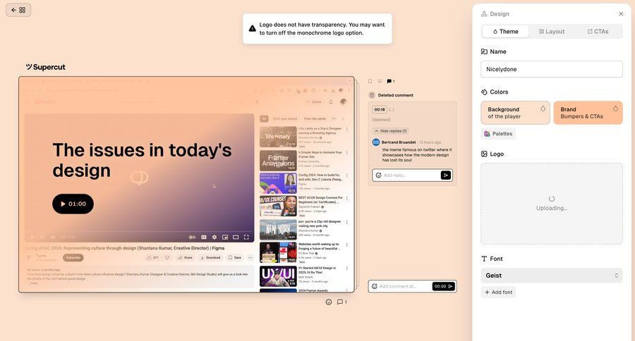 Supercut
			settings brand resources configuration settings design color selection parameters assets media assets comment mode ui page example