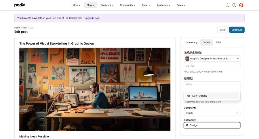 Podia
			 content management form editor design schedule free trial ui page example