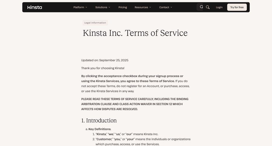 Kinsta
				terms & conditions ui page example