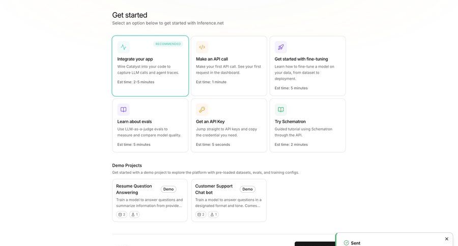 Inference
			 api integration getting started ui page example