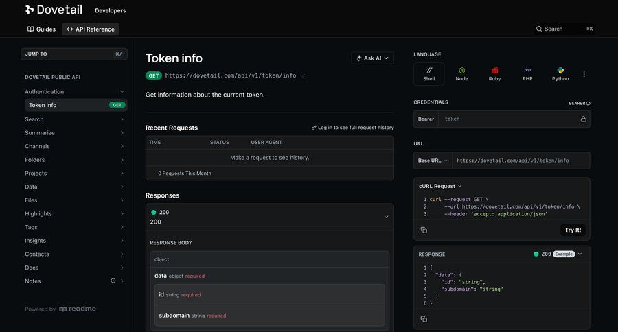 Dovetail
				developers section ui page example