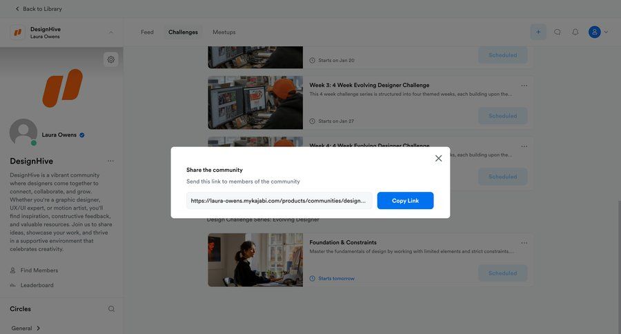 Kajabi
			 design share modal recent activity social feed newsfeed activity stream sharing ui page example