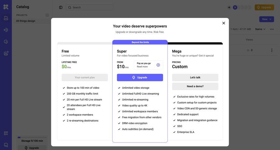 Kinescope
			 paywall saas pricing upgrade modal ui page example