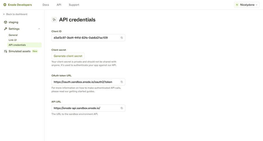 Enode
			 configuration settings sidebar navigation form authentication api management sidebar security generate setup developer portal ui page example