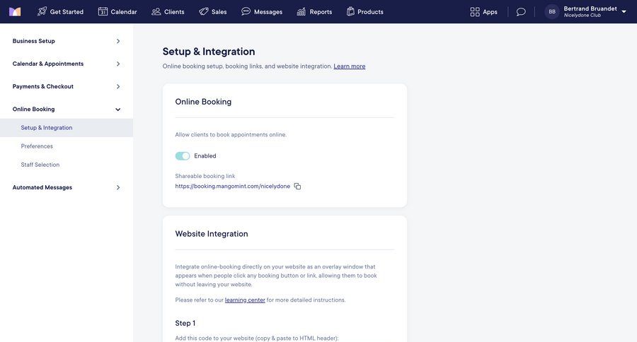 Mangomint
			 configuration settings instructions sidebar setup integration ui page example