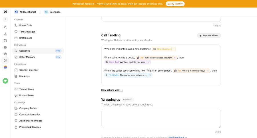 Beside
			 configuration settings artificial intelligence automation editor knowledge base instructions sidebar setup navigation bar modern voice configuration screen ui page example