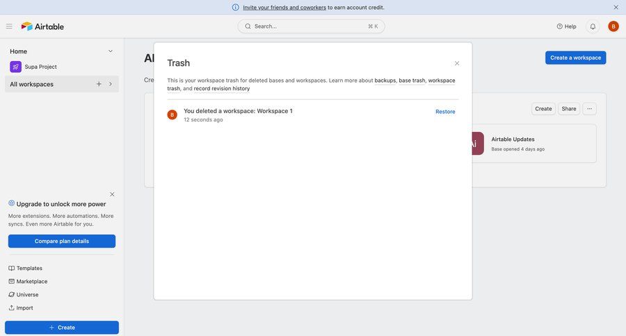 Airtable
			team content trash & archive modal screen data management sidebar navigation workspace management sidebar collaborators junk ui page example