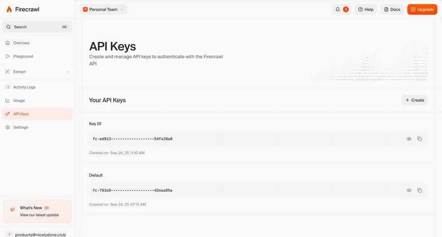 Firecrawl
			settings list account settings security settings settings sidebar ui page example