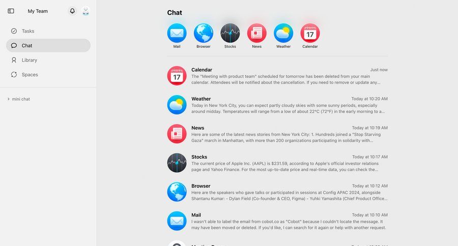 Cobot
			 sidebar navigation content hierarchy communication chat menu activity stream ui page example