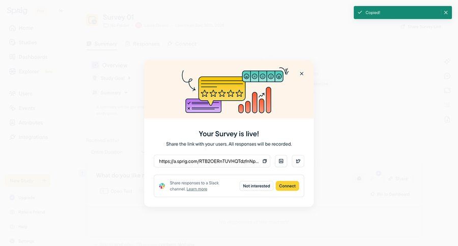 Sprig
			 sidebar navigation share modal user feedback rounded corners upgrade modal sidebar summary sharing ui page example