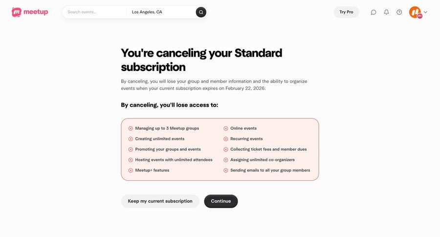Meetup
				plans & pricing (in app) ui page example