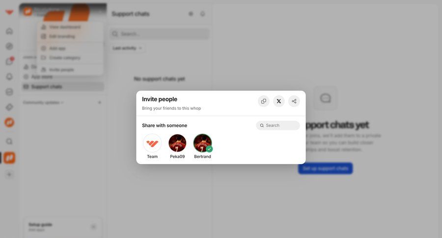 Whop
			 share modal ui page example