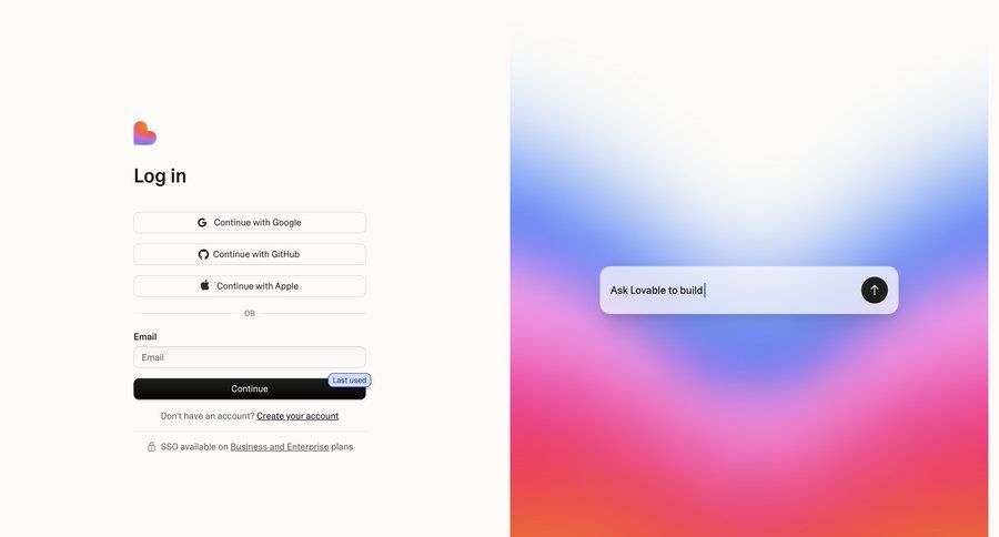 Lovable
			 account management onboarding form user authentication authentication call to action security log in modern ui page example